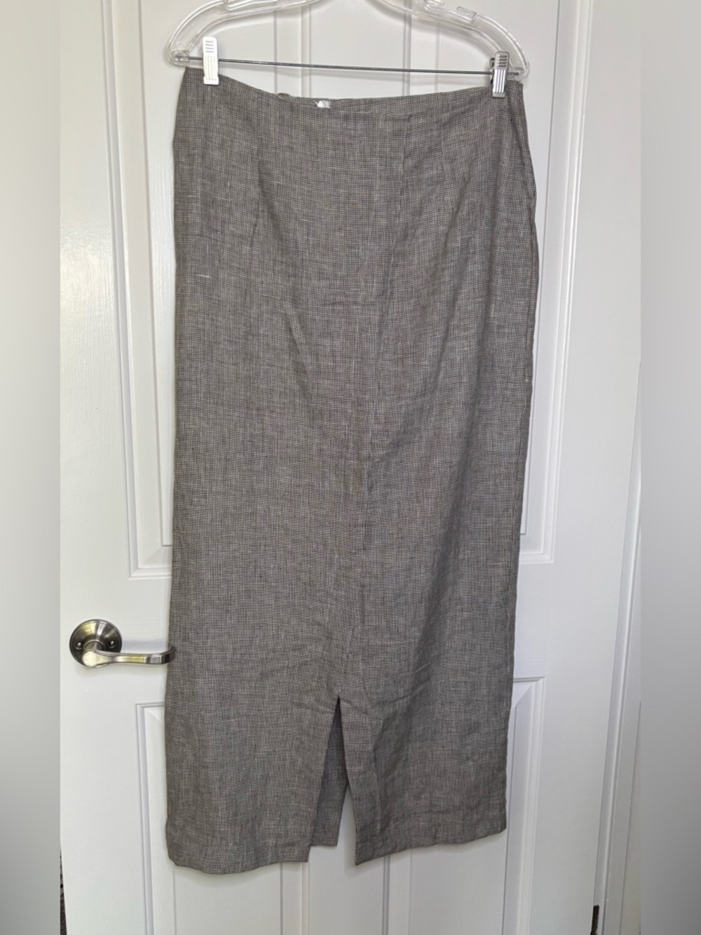 NWT MATTHILDUR Micro grey houndstooth Linen Maxi Skirt size L